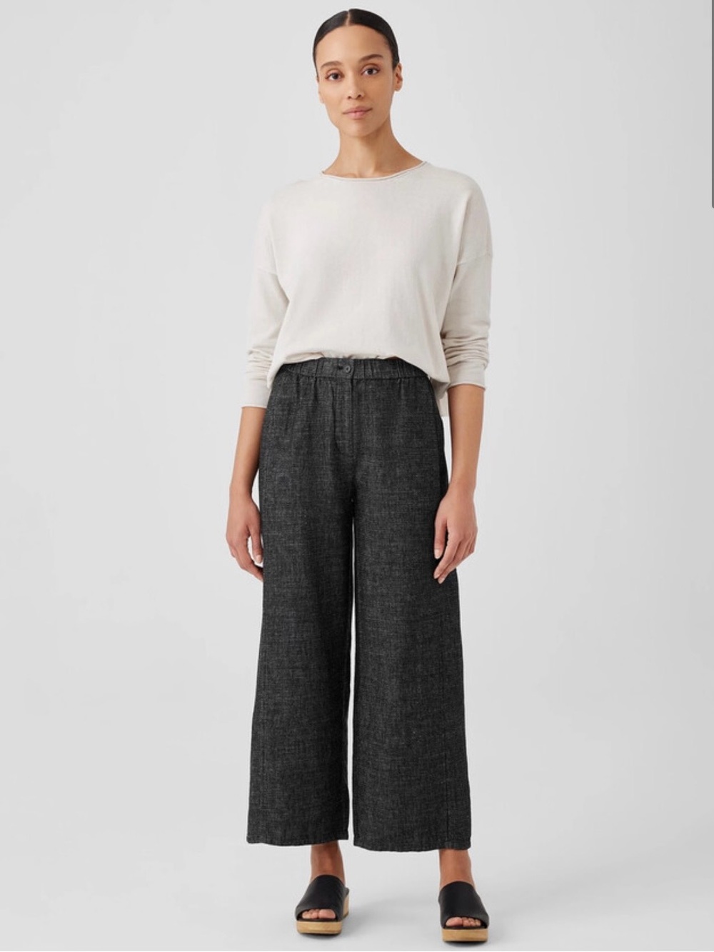 Eileen Fisher Tweedy Hemp Cotton Wide-Leg Pant NWT